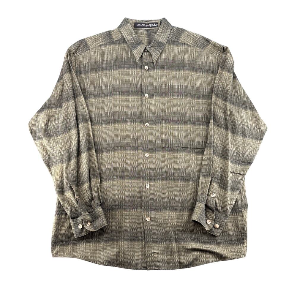 Vintage Jhane Barnes 1990s Ombre Plaid Stripe Jacquard Shirt Men's XL Retro